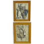 Albert Adam (1833-?), XIX, Hand coloured lithographs, x 2, A study of hanging dead game birds,