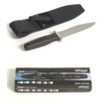 A boxed Walther 'P99 Tactical' knife, 6" blade with saw and rubberised grip,