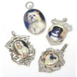 Assorted silver and silver plate fob with later applied enamel decoration depicting various dogs.