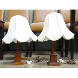A pair of wooden table lamps with shades CONDITION: Please Note - we do not make