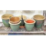 A quantity of green glaze stoneware jardinieres / flower pots CONDITION: Please Note