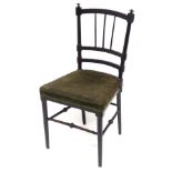 An early 20thC small ebonised bedroom chair with a velvet upholstered seat CONDITION: