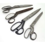 Four pairs of scissors / shears, one pair marked J. Stringer & Sons, Sheffield. Largest approx.