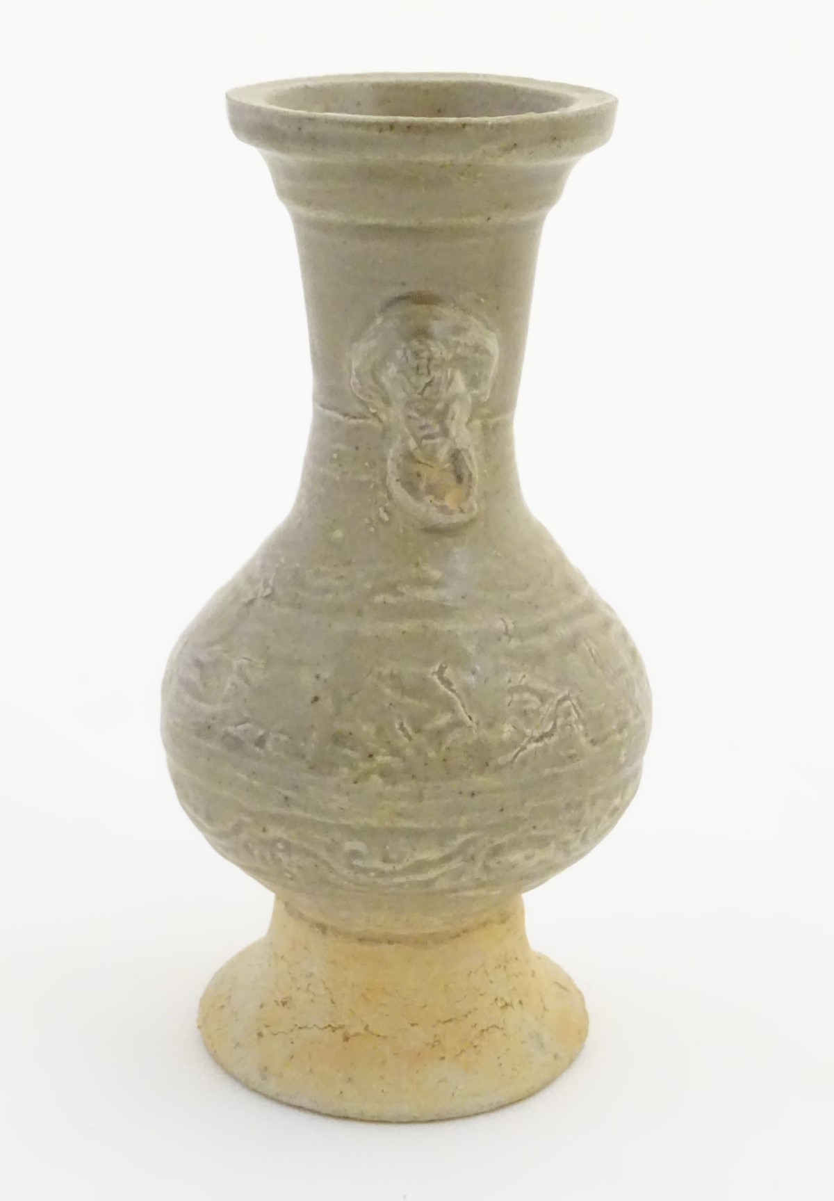 An Oriental earthenware vase with a flared base and rim, elephant head handles. - Image 6 of 6