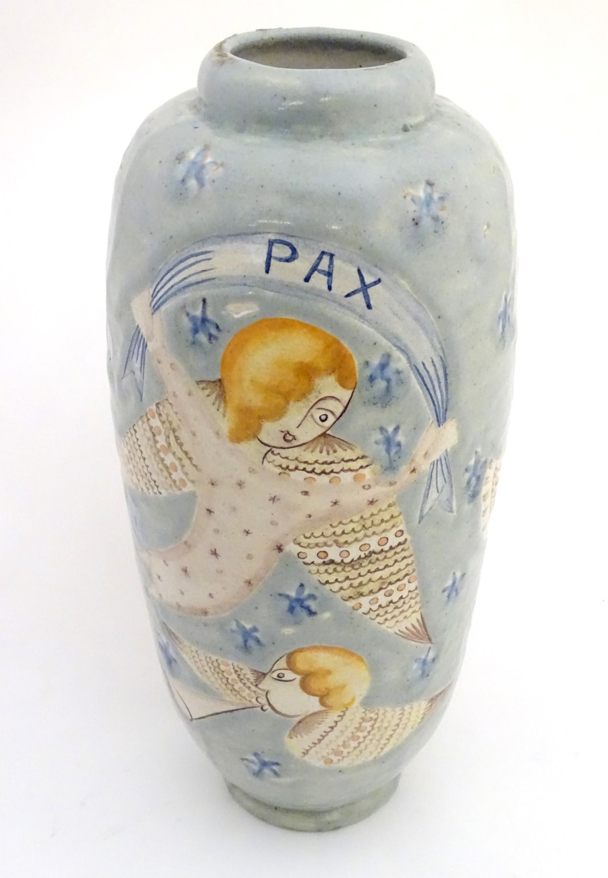 A late 20thC Continental vase decorated with stylised angels,