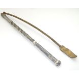 A 19thC riding crop / whip with white metal and niello decoration,