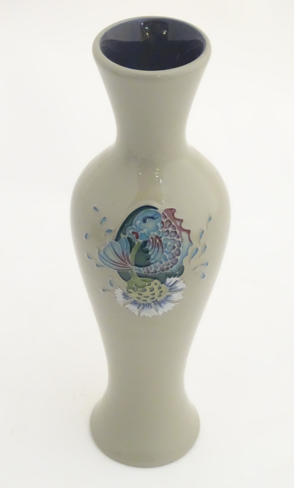 A Moorcroft vase in the shape no. 93/12 decorated with a fish and thistle design. - Image 5 of 8