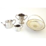 Assorted silver plated items including cake basket,