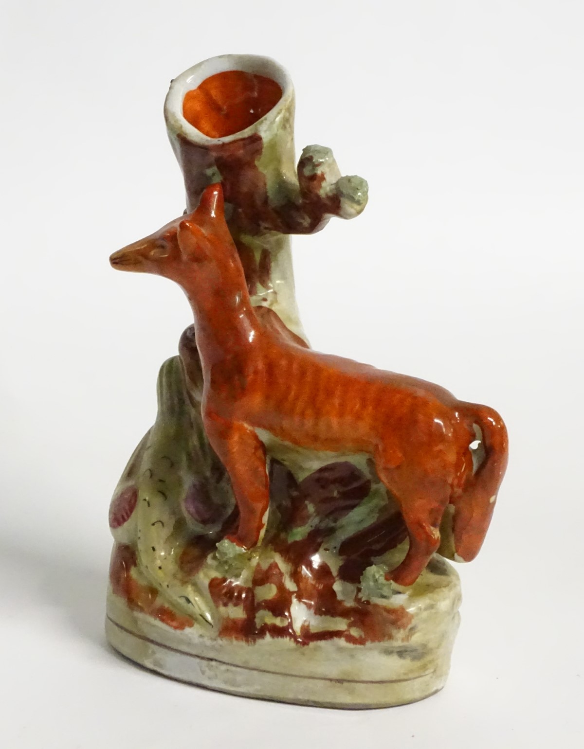 A Staffordshire flat backed fox and game bird spill vase, 8" high, - Image 6 of 7