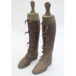 An early to mid 20thC pair of brown leather field / cavalry pattern riding boots,