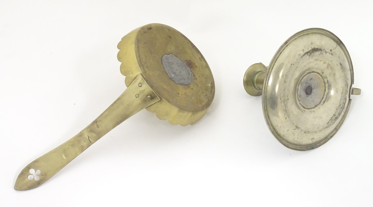 A Victorian chamberstick with engraved decoration and inscribed Good Night, together with another. - Image 2 of 4