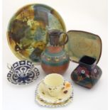 A quantity of assorted ceramics to include a terracotta bottle vase with a bulbous body,