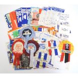 A quantity of 1960s football programmes and rosettes, football club teams to include Crystal Palace,