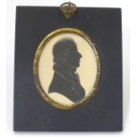 A 19thC miniature silhouette portrait of a gentleman with pencil highlights. Image approx.