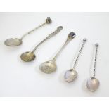 Assorted silver and white metal spoons including a commemorative spoon depicting Congress Hall to