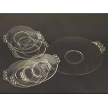 An Art Deco glass fruit / cake set comprising large serving plate and 6 smaller plates with