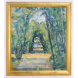 XX, Continental School, Oil on canvas laid on board, A Garden Walkway,