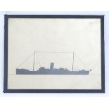 An early 20thC depiction of a ship (port) in silhouette,