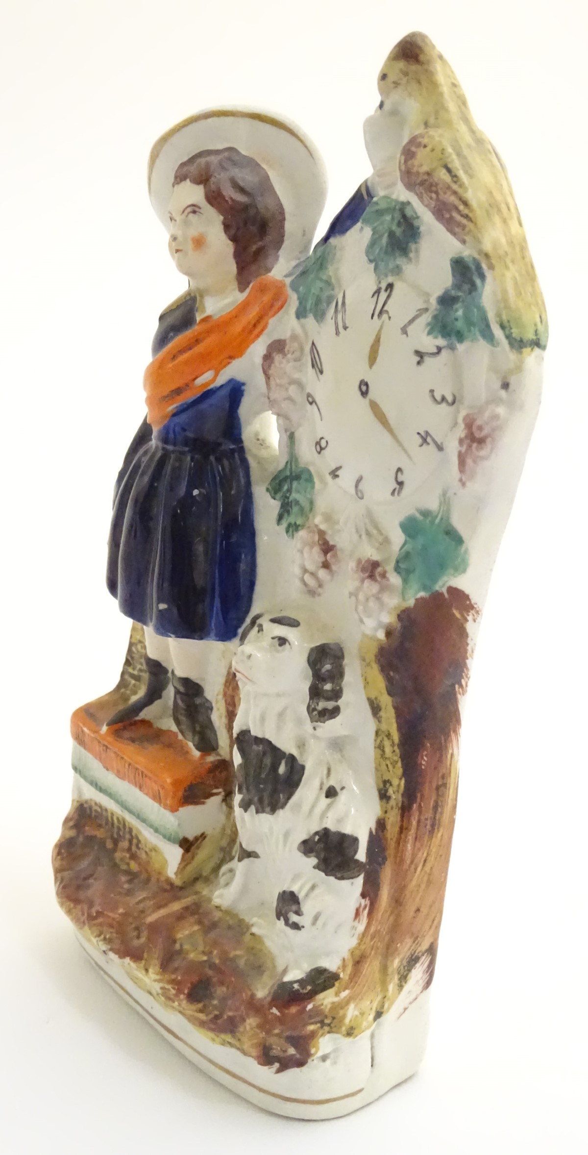 A Victorian Staffordshire pottery flatback model of a woman wearing a sash feeding a bird next to a - Image 4 of 6