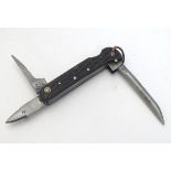 Militaria: a military pattern army jack knife, with horn handles, two folding blades and hoof pick,