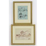 Indistinctly signed, XX, Pen and ink, Two studies of toddlers crawling, Signed lower right.