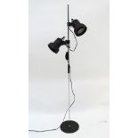 Vintage Retro: a mid-20thC dual standard lamp, in matte black finish with chrome stand,