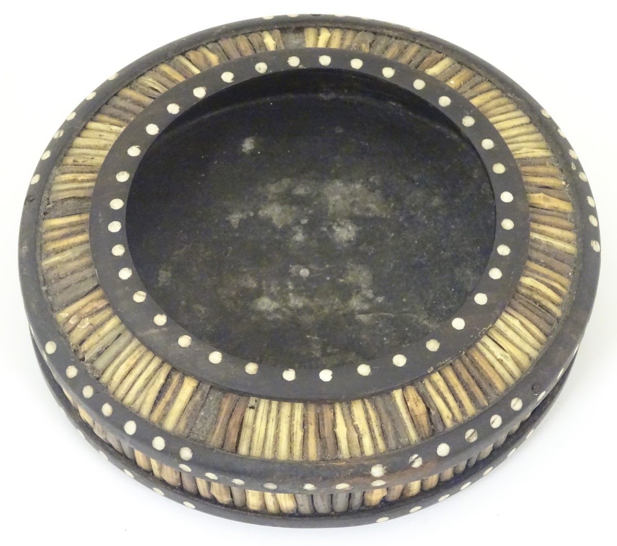 An early 20thC circular dish / bowl with porcupine quill decoration. Approx. - Image 3 of 6