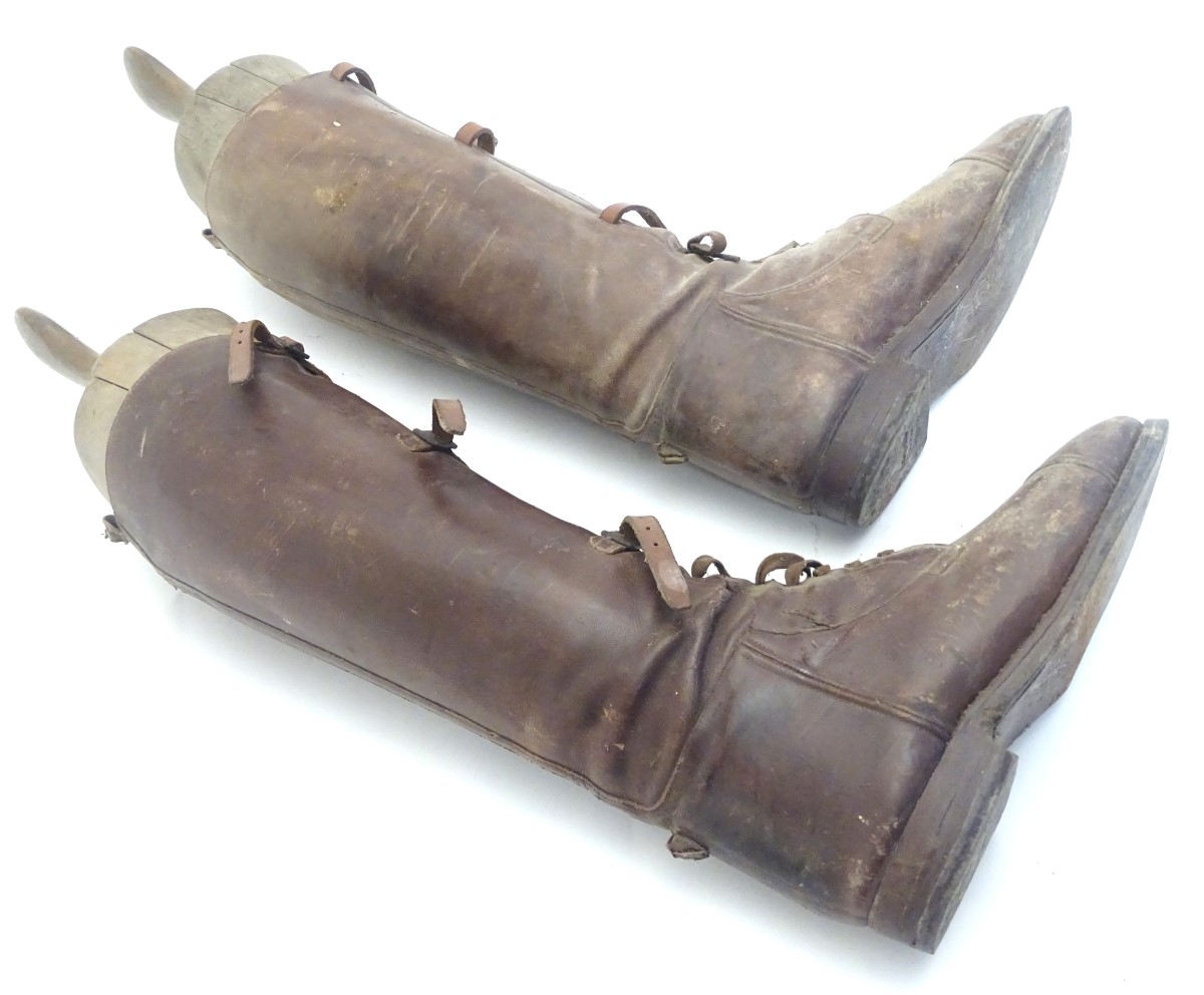 An early to mid 20thC pair of brown leather field / cavalry pattern riding boots, - Image 5 of 6