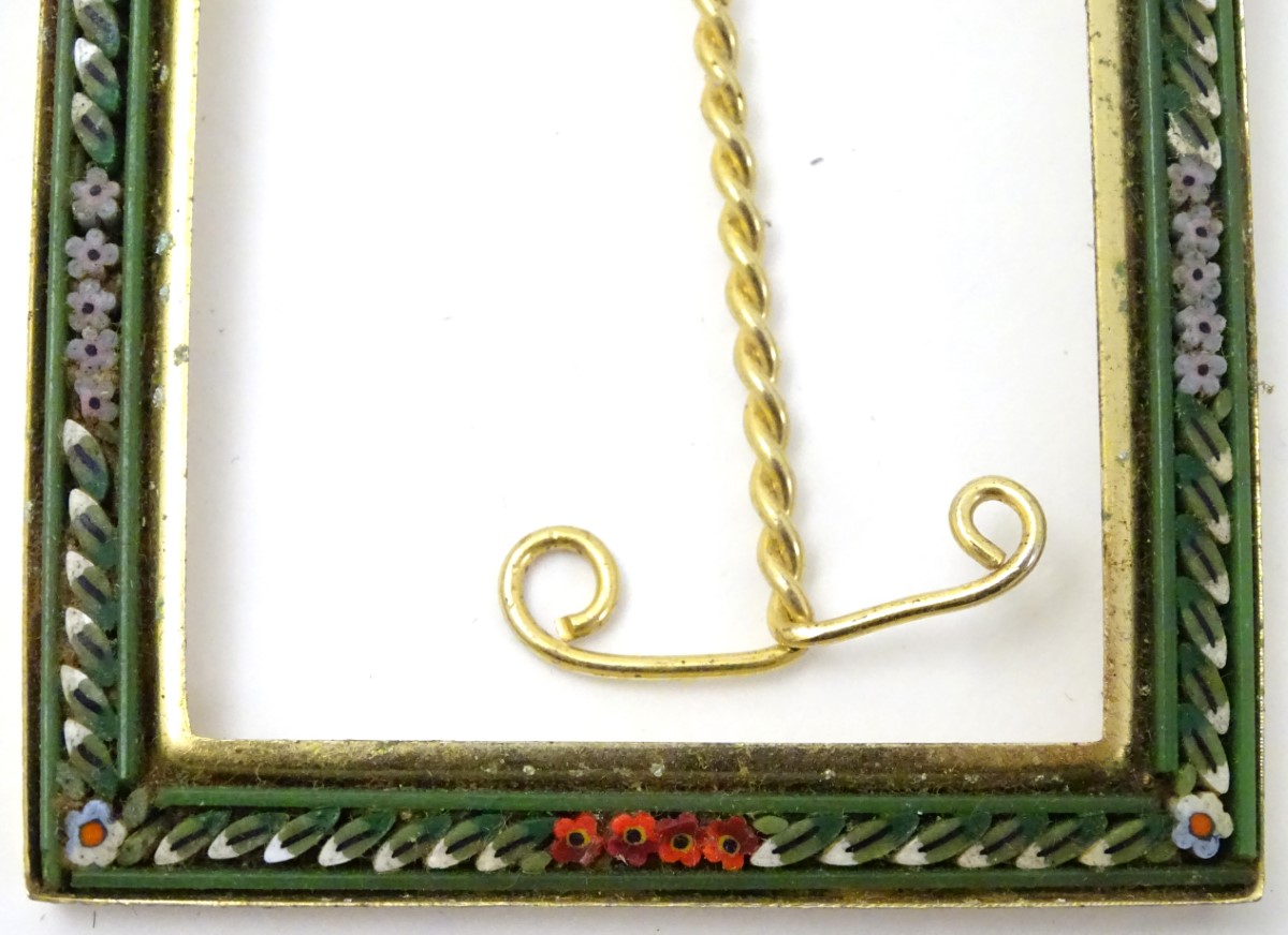 An easel back frame with flower and leaf micro mosaic border decoration, with a spiral twist stand. - Image 2 of 8