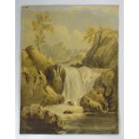 Manner of William Callow (1812-1908) Watercolour, A rocky waterfall. Approx.