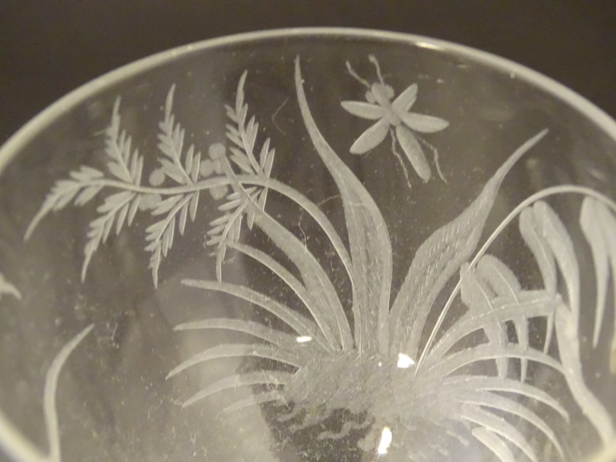 Assorted 19thC / early 20thC glassware including pedestal glasses with etched decoration etc - Image 7 of 7