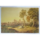 English School, XIX, Watercolour, A cityscape of York with a view of York Minster,