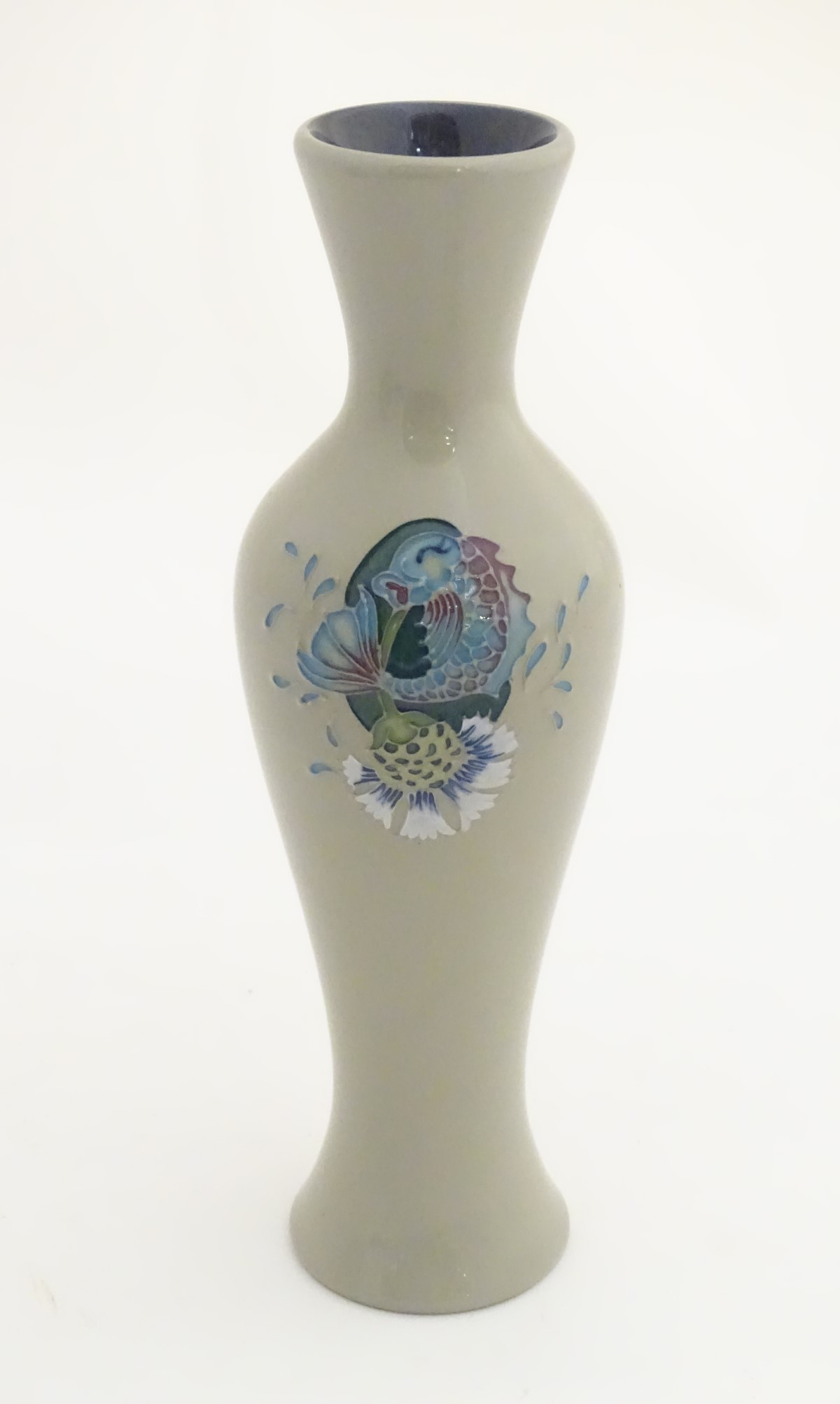 A Moorcroft vase in the shape no. 93/12 decorated with a fish and thistle design. - Image 3 of 8
