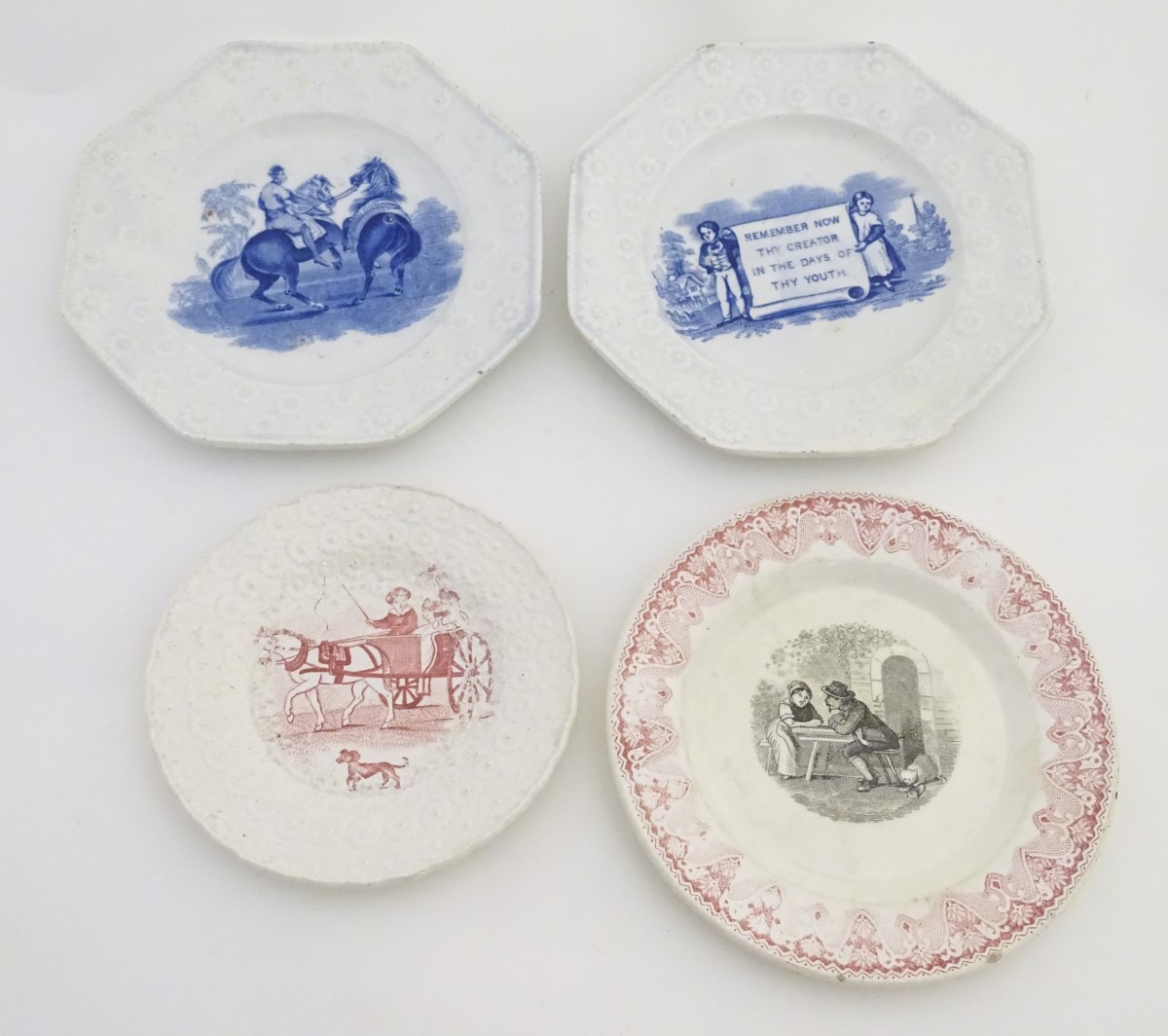 Four assorted Victorian nursery and ecclesiastes transferware plates. - Image 3 of 9