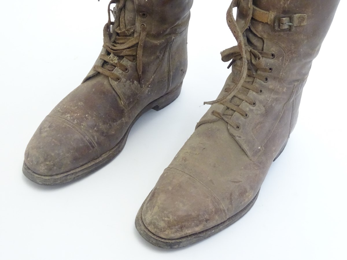 An early to mid 20thC pair of brown leather field / cavalry pattern riding boots, - Image 3 of 6