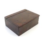 A 19thC walnut table top cigarette box. Approx. 1 3/4" high x 4 1/2" wide x 3 1/4" deep.