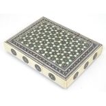 An Indian card case with Vizagapatam micro mosaic decoration. Approx.