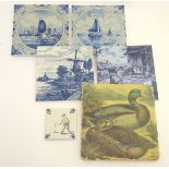 Six assorted ceramic tiles,