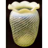 A vaseline glass vase with frilled rim 6" high CONDITION: Please Note - we do not