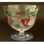 Orrefors Sweden : An octagonal Maja pattern glass bowl with circular foot and hand painted floral