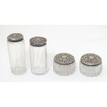 Assorted glass dressing table jars with silver top, hallmarked Birmingham 1904 ,