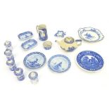 A quantity of assorted blue and white, to include an English pearlware pickle dish formed as a leaf,