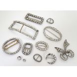 A quantity of assorted 19th / 20thC buckles and brooches with paste decoration,
