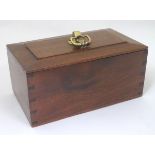 An early-to-mid 20thC mahogany storage box, with green baize lining and brass handle to the lid.