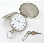Silver Swiss enamel decorated pocket watch: a key wind 'Argent' Swiss Hunter pocket watch with