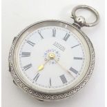 A silver cased topwind pocket watch by H.