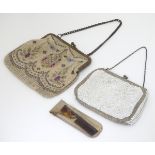 Two 20thC bead work evening bags / purses, one with floral garland decoration, a metal frame,