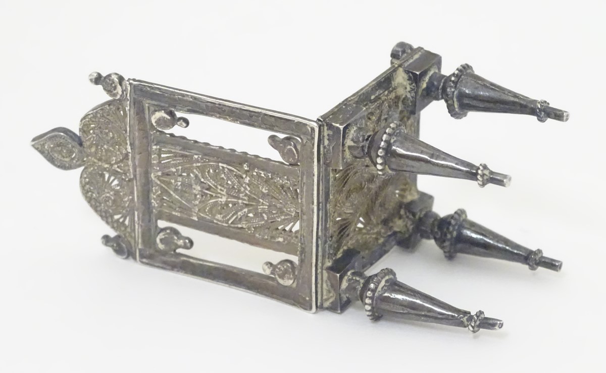 A silver miniature model of a chair with filigree decoration. - Image 5 of 5