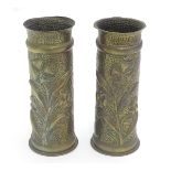 Militaria: a WWI / First World War / World War 1 pair of Trenchart vases formed from German