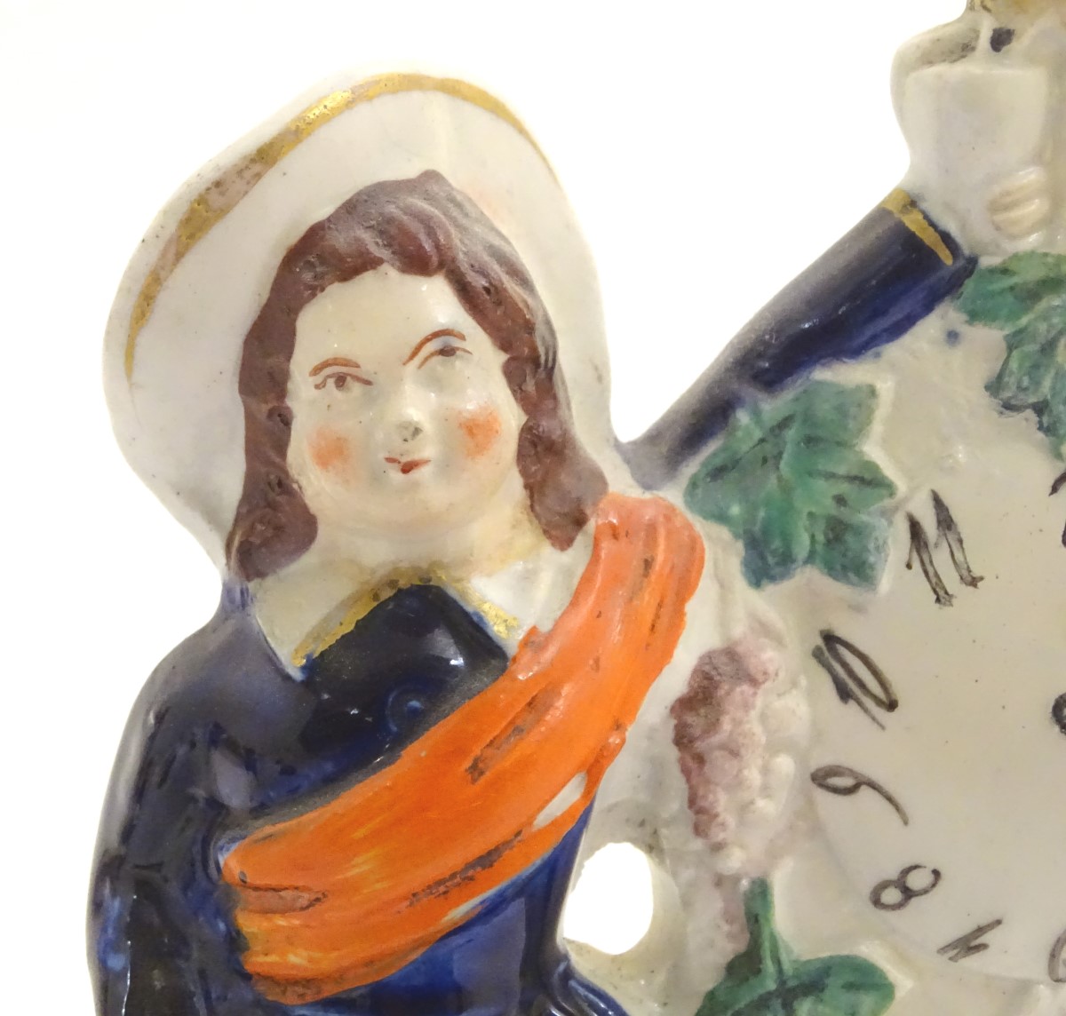 A Victorian Staffordshire pottery flatback model of a woman wearing a sash feeding a bird next to a - Image 3 of 6